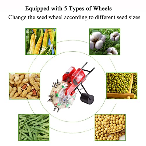 Garden Seeder with 5 Seed Wheels, Multi-Function Hand-Push Roller Seeding and Fertilizer Applicator Seed Spreaders for Lawns, Precision Manual Seeder Corn Cotton Soybean Peanut Planter 10-Mouths
