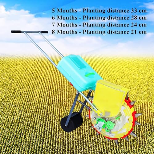 Seed Spreader Push W/10 Seed Plates, Garden Seeder, Sowing Depth 6 Cm,Stainless Steel Duckbill,Corn, Soybean and Sorghum Seeder 5Mouths