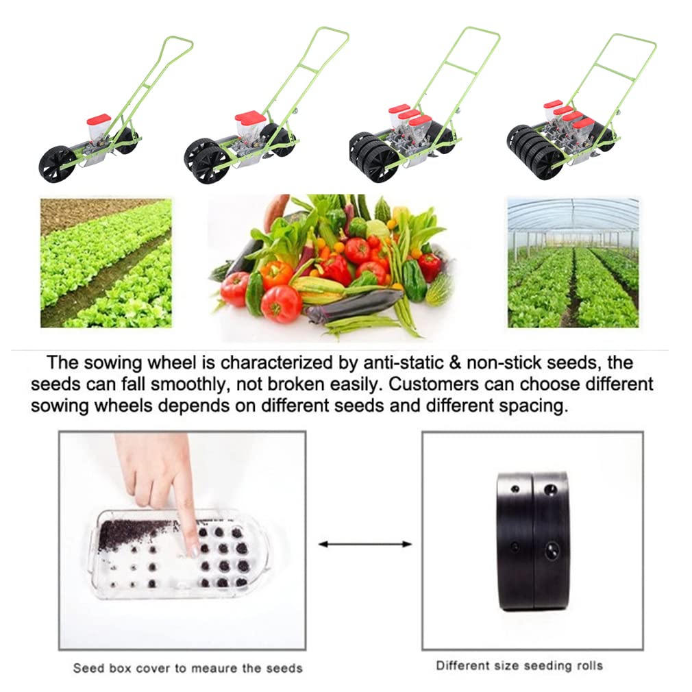 Hand Push Garden Seeder, Manual Farmer Pushes Vegetable Planter Precision Seeder, Peanut Corn Bean Planter, Adjustable Plant Spacing Spreader for Sowing Seeds 4-Row