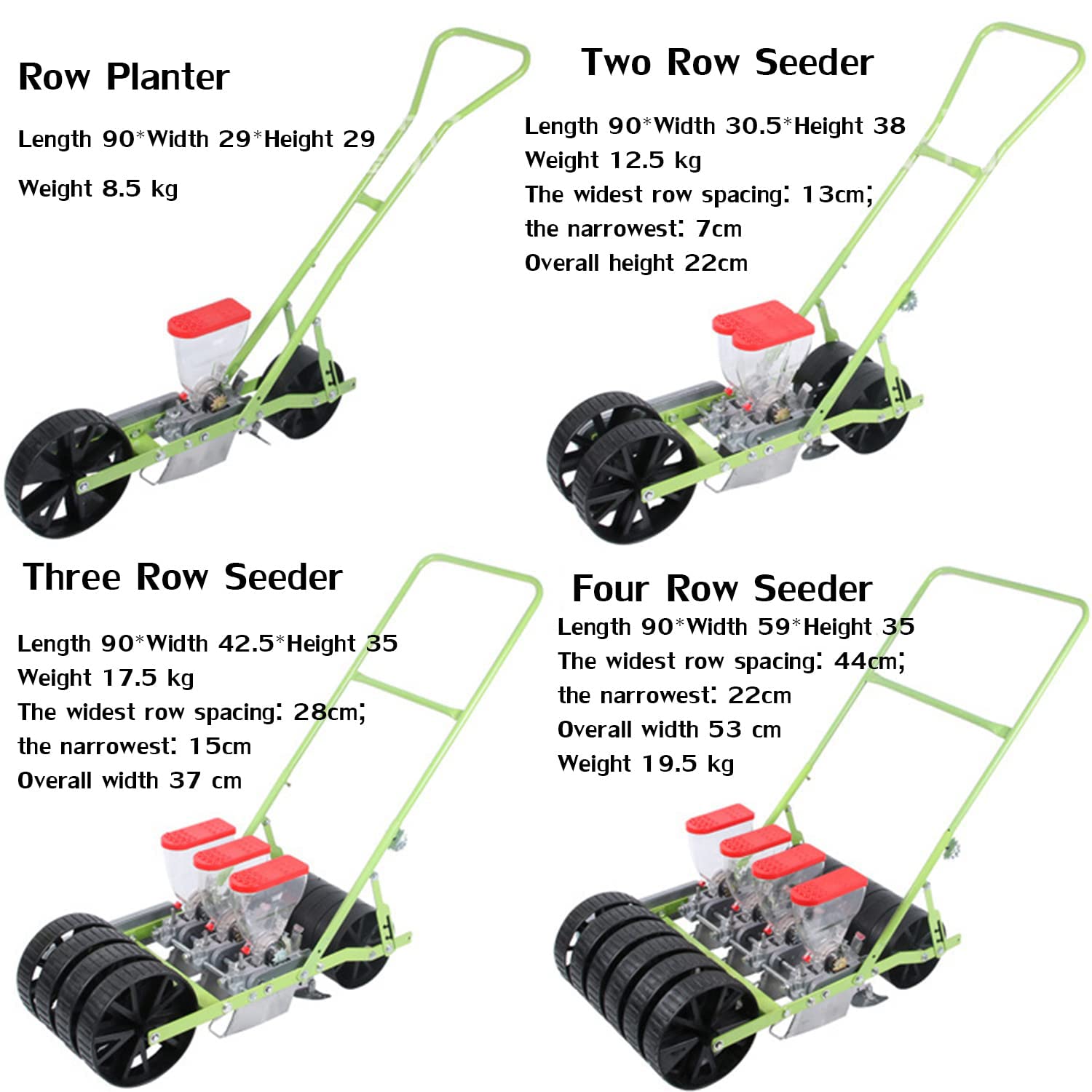 Hand Push Garden Seeder, Manual Farmer Pushes Vegetable Planter Precision Seeder, Peanut Corn Bean Planter, Adjustable Plant Spacing Spreader for Sowing Seeds 4-Row
