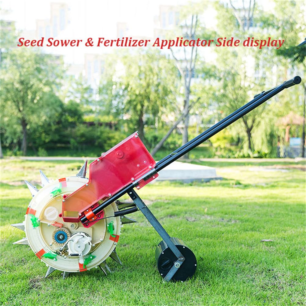 Seed Sower & Fertilizer Applicator, Double Row Seed Spreaders,Garden Push Seeder Planter,Portable Hand Push Seeder, for Planting Corn Cotton Soybean Peanut,7 Mouths